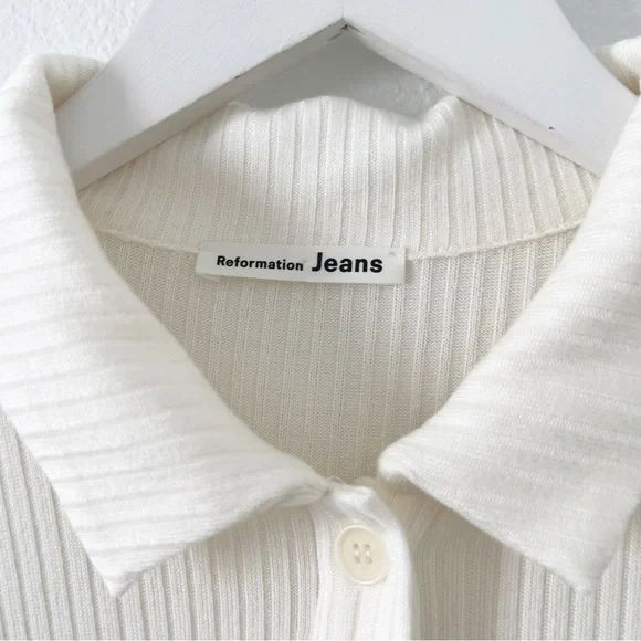 Reformation White Cream Stefana Draper
Rib Knit Dress Mini Collared Size XL - Picture 4 of 7